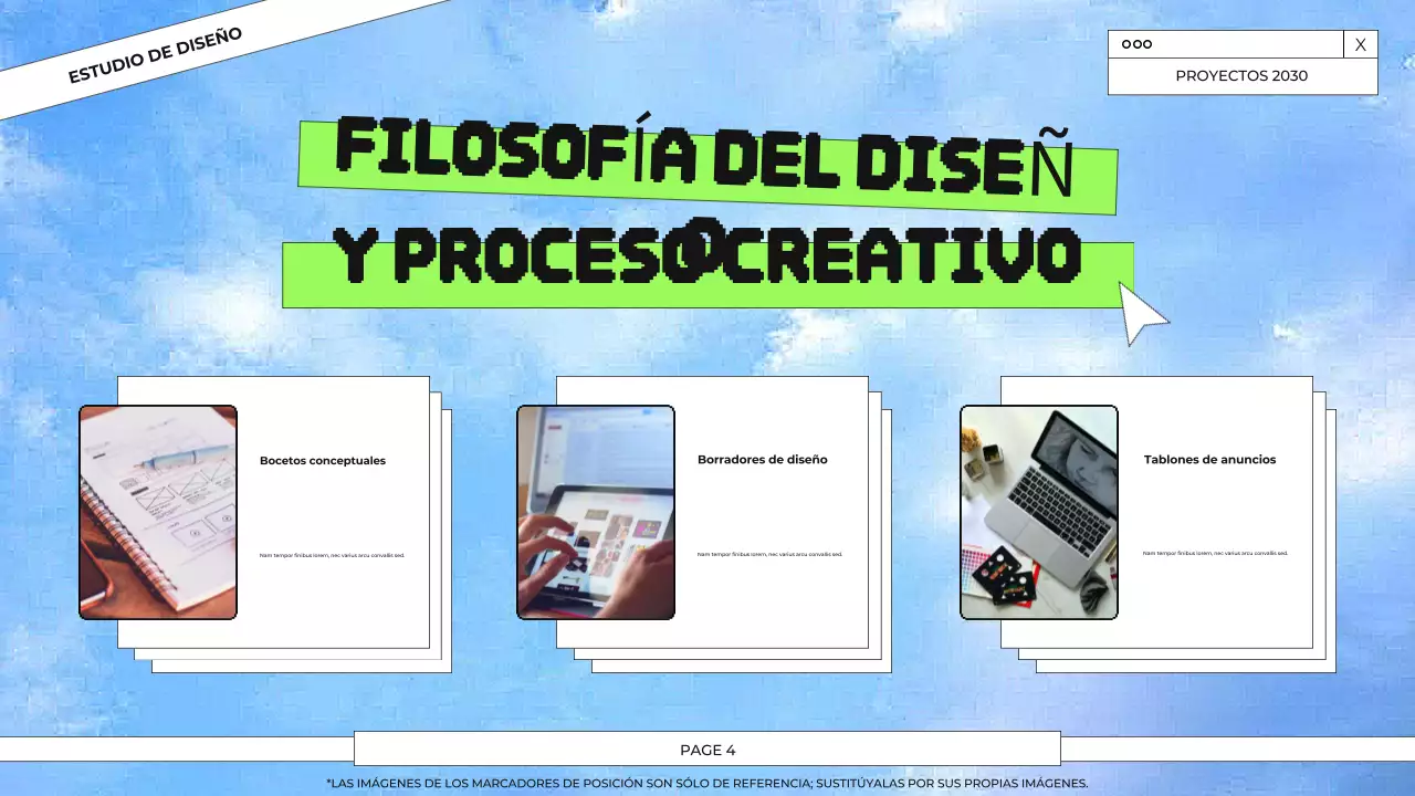 Presentación del portafolio de diseño gráfico en azul y verde