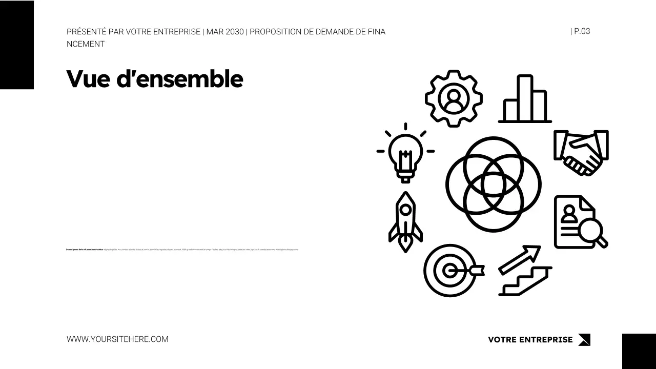 Modèle de présentation de proposition de demande de financement dans un style minimaliste blanc