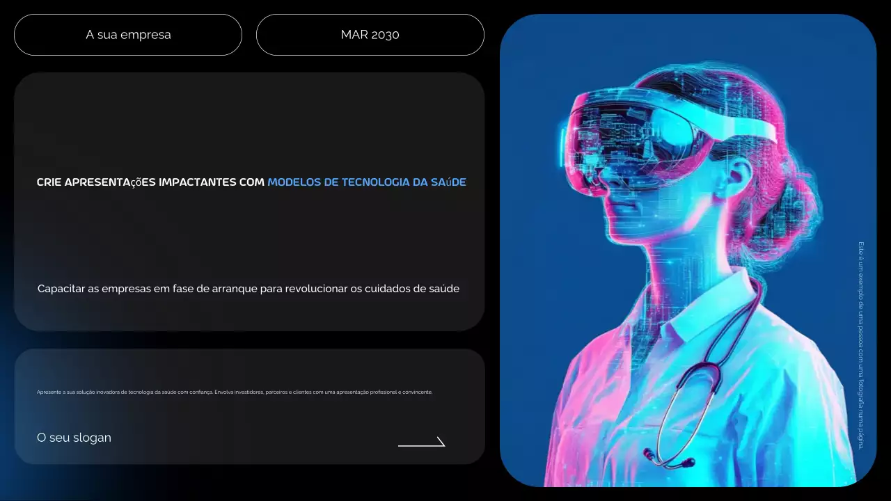 Modelos de introdução futuristas em preto e azul para apresentação de startups de tecnologia da saúde