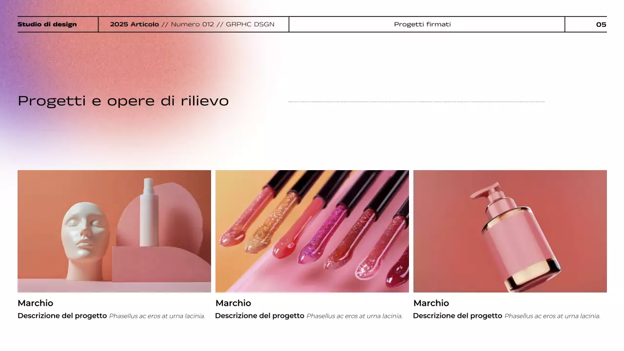 Presentazione del portfolio di progettazione grafica minimalista con gradiente