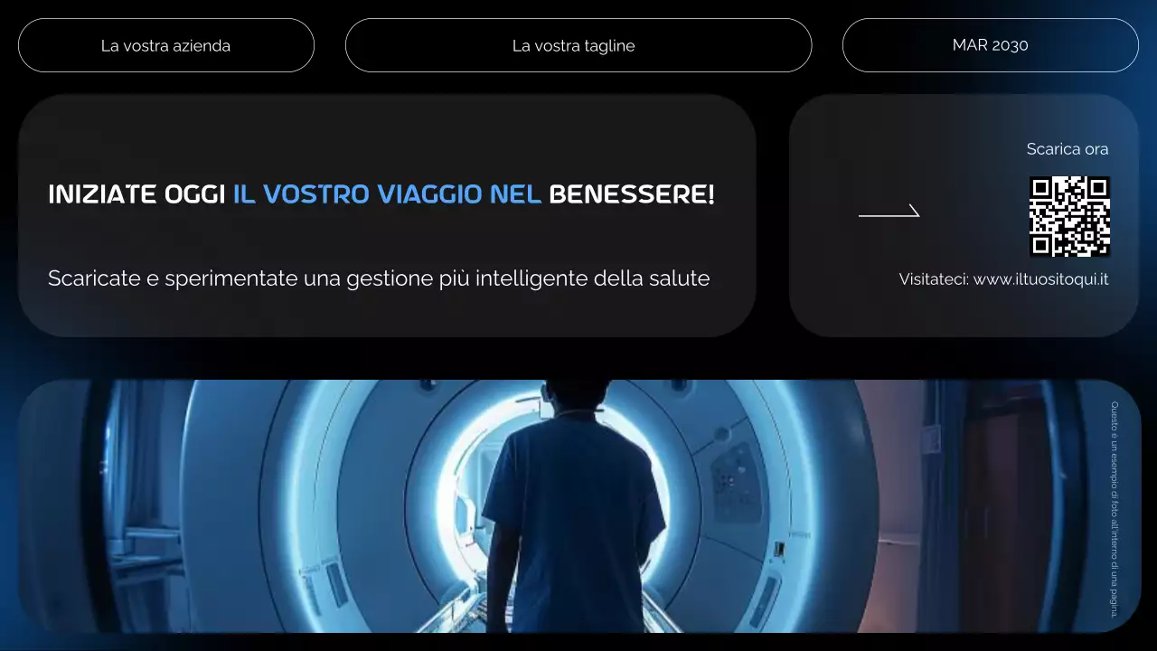 Modelli di introduzione futuristici blu e neri per la presentazione di startup di tecnologia sanitaria