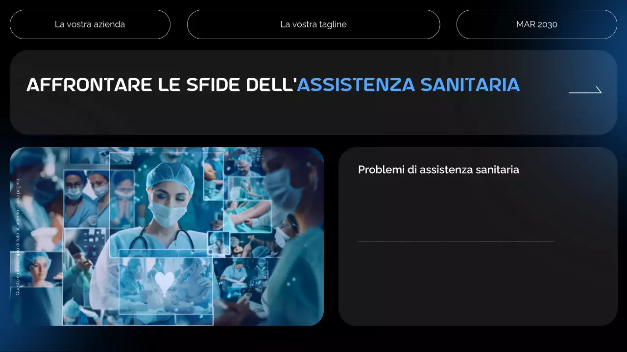 Modelli di introduzione futuristici blu e neri per la presentazione di startup di tecnologia sanitaria