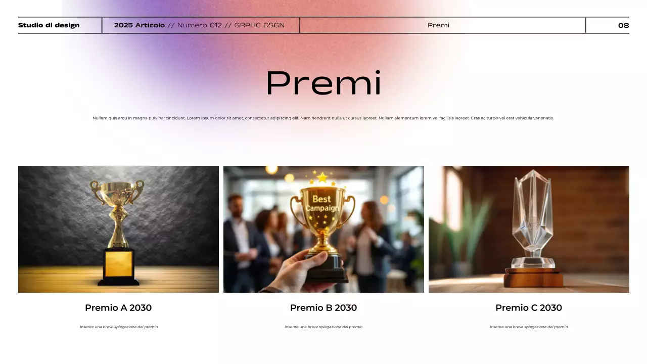 Presentazione del portfolio di progettazione grafica minimalista con gradiente