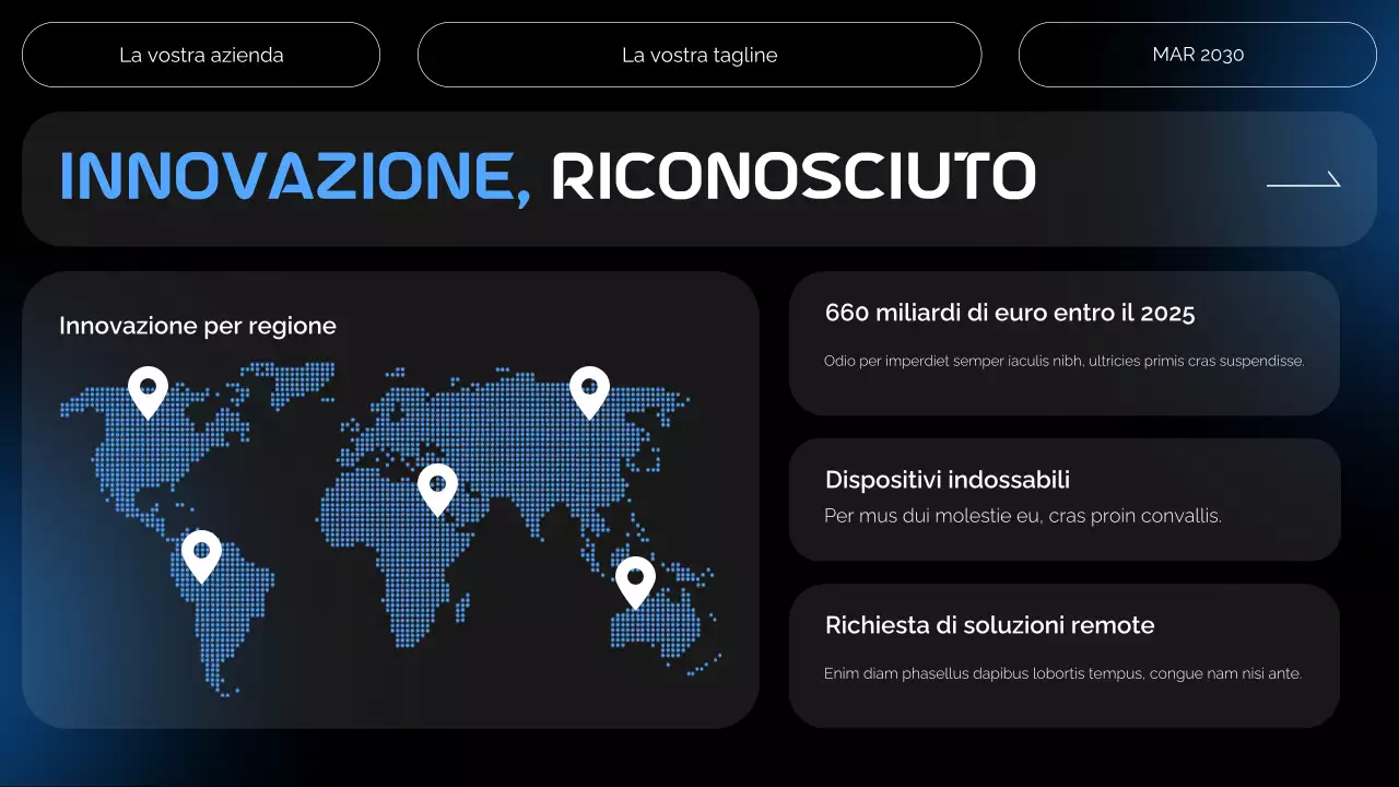 Modelli di introduzione futuristici blu e neri per la presentazione di startup di tecnologia sanitaria