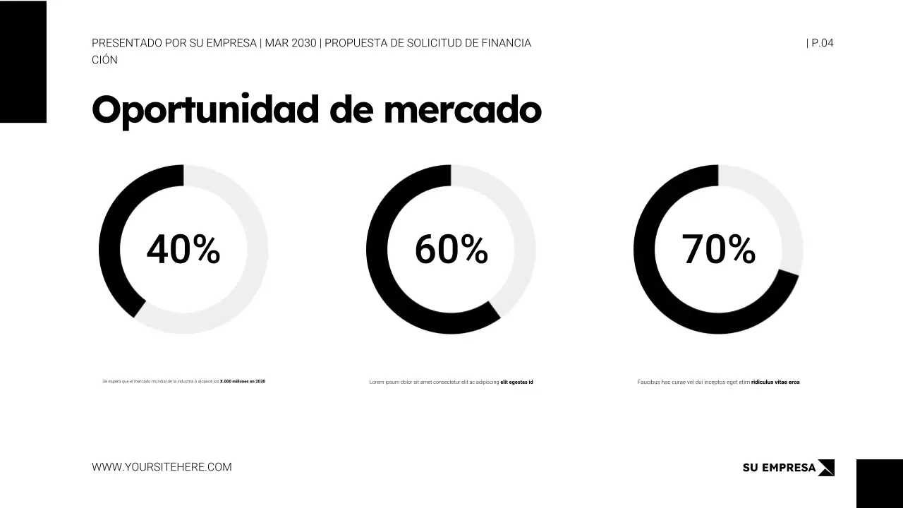 Plantilla de presentación de propuesta de solicitud de financiación en estilo minimalista blanco