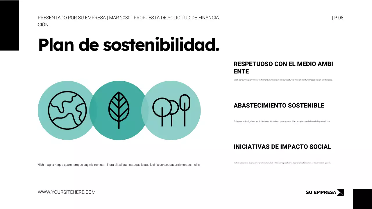 Plantilla de presentación de propuesta de solicitud de financiación en estilo minimalista blanco