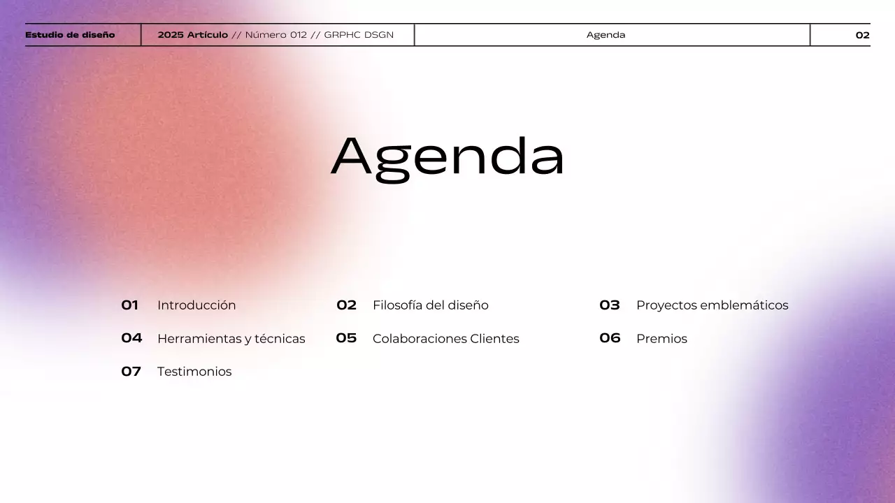 Presentación de portafolio de diseño gráfico con degradado minimalista