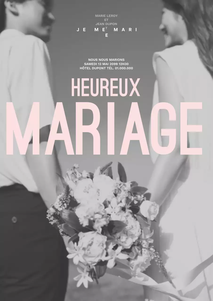 Invitation de mariage moderne en noir et blanc