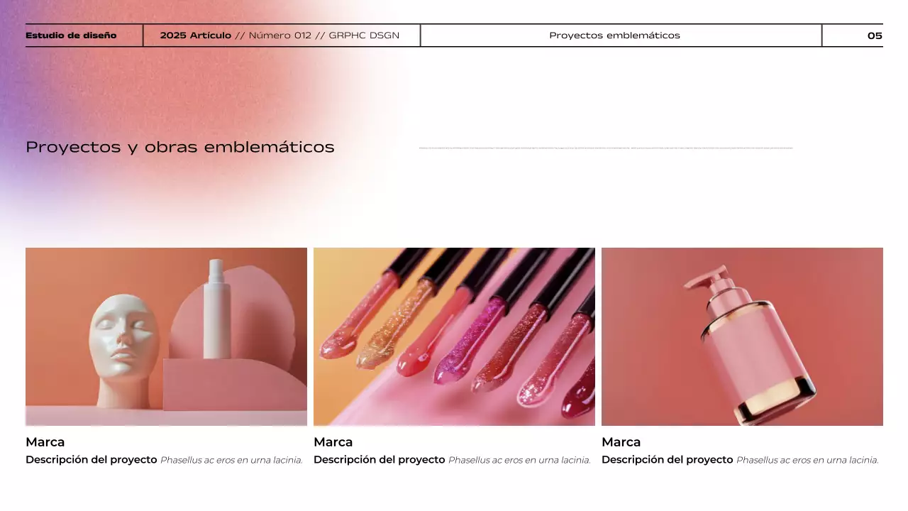 Presentación de portafolio de diseño gráfico con degradado minimalista