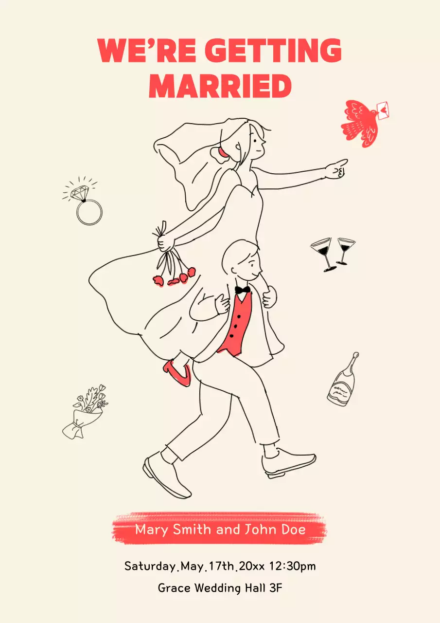 Convite de casamento simples bege