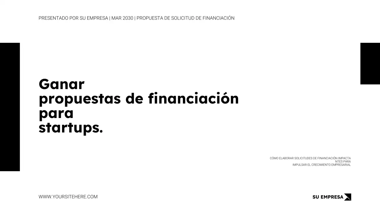 Plantilla de presentación de propuesta de solicitud de financiación en estilo minimalista blanco