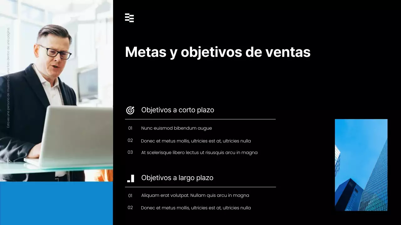 Presentación de estrategia de ventas moderna en negro