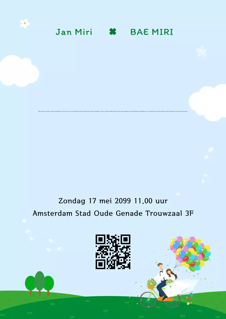 Hemelsblauwe babyhuwelijksuitnodiging