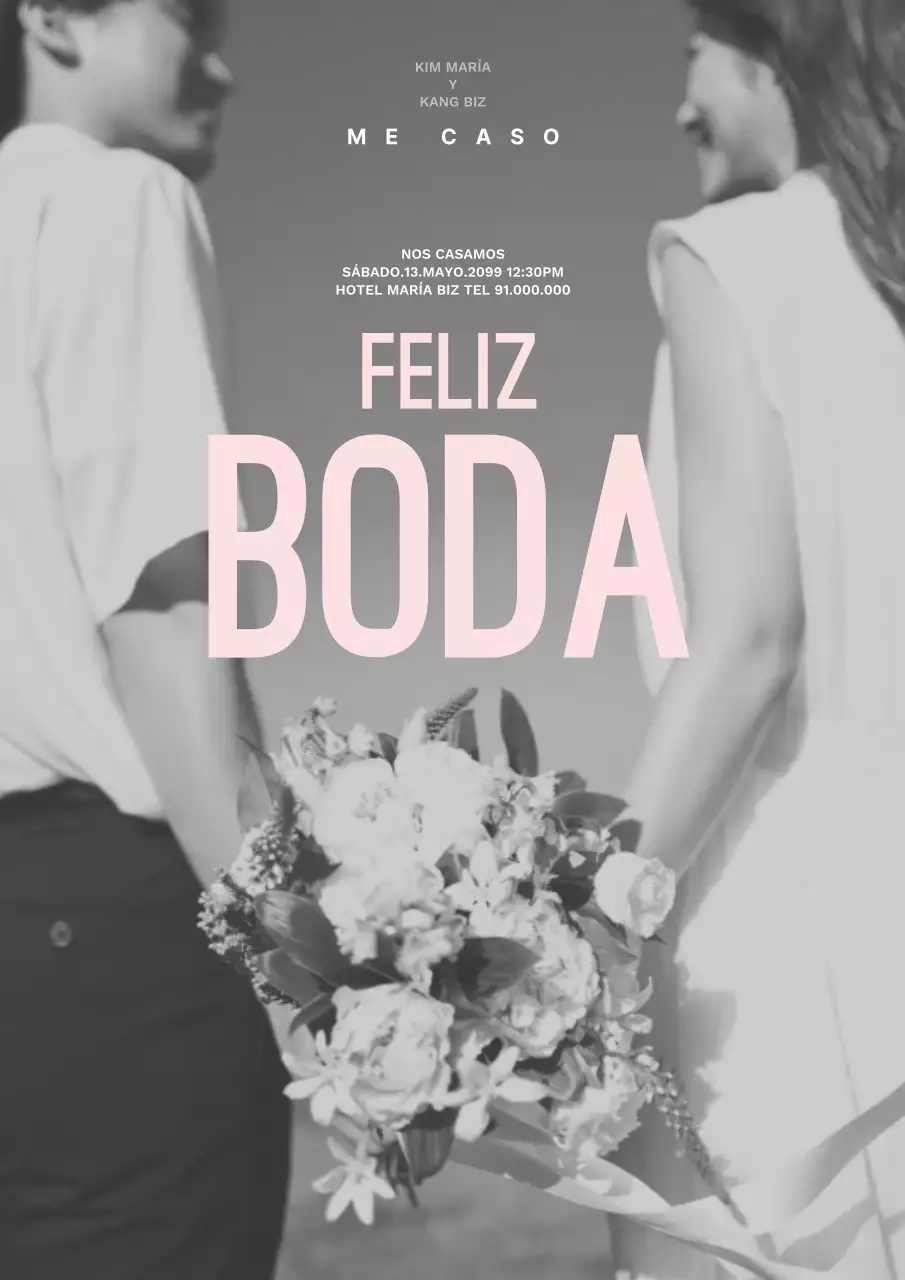 Invitación de boda moderna en blanco y negro