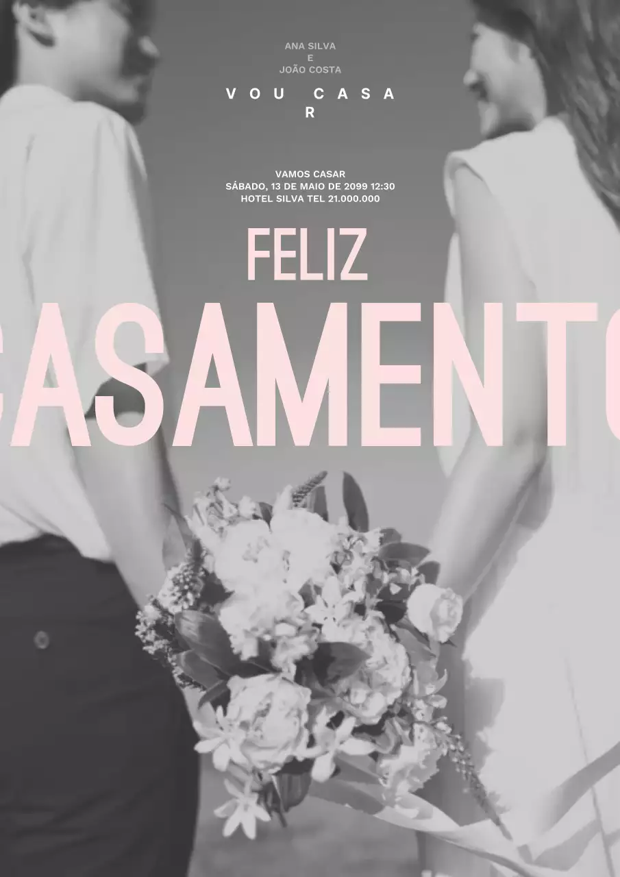 Convite de casamento moderno preto e branco