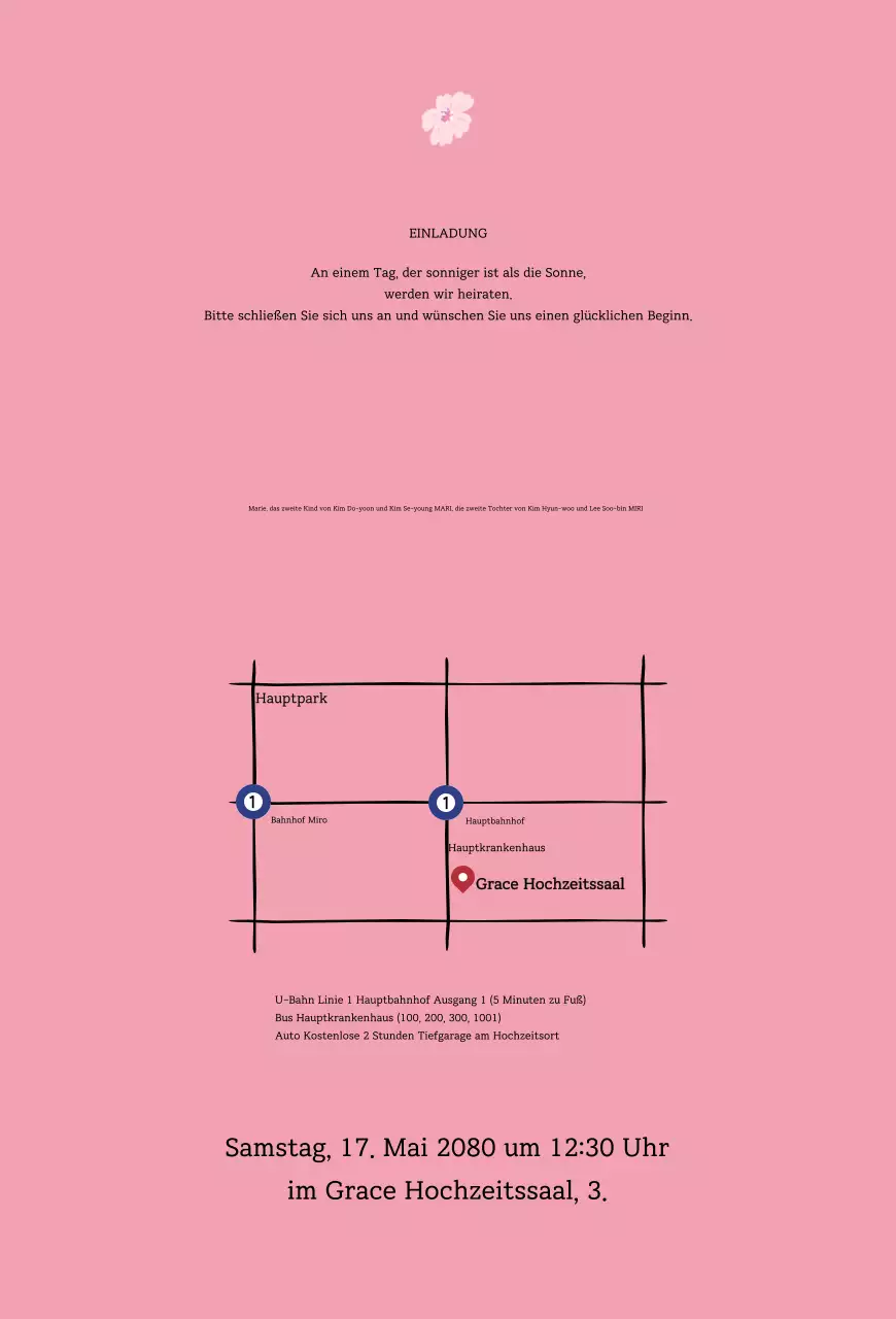 Rosa, einfache Hochzeitseinladung