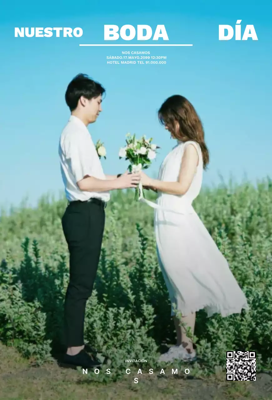 Invitación de boda sencilla en color azul cielo