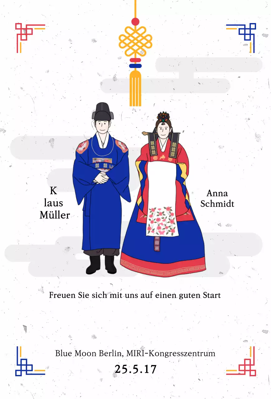 Blaue traditionelle Hochzeitseinladung