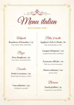 Affiche de menu de restaurant élégante et dorée