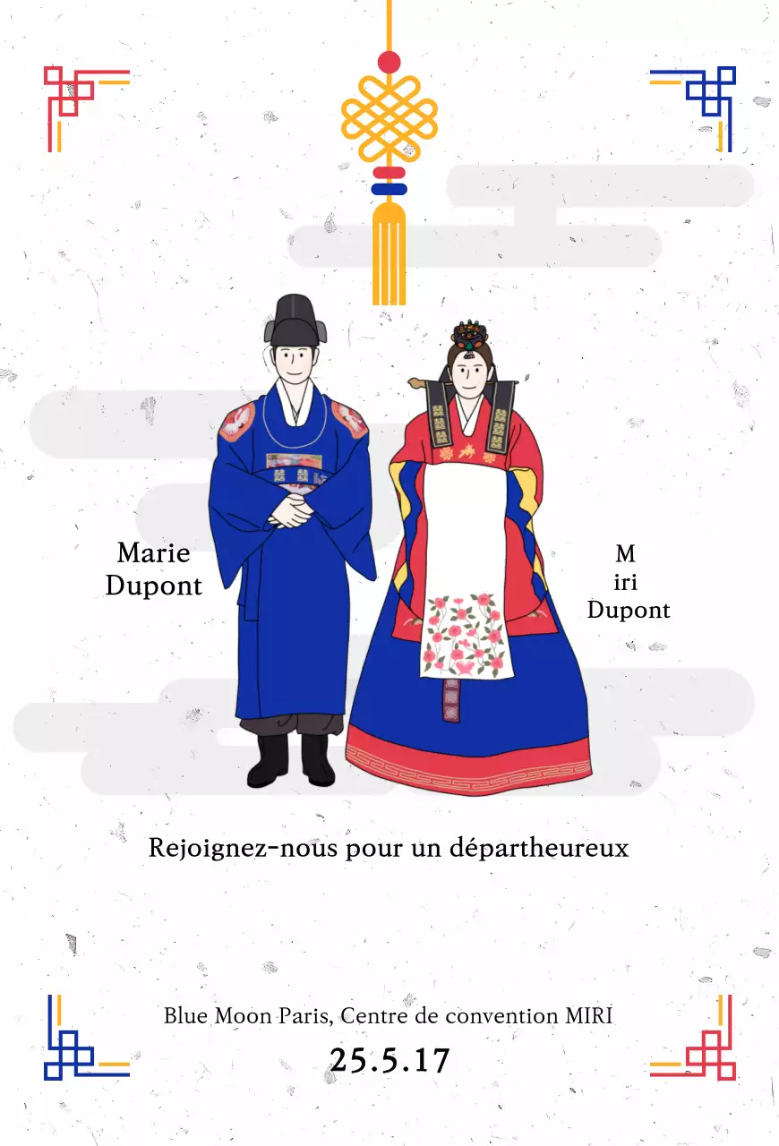 Faire-part de mariage traditionnel bleu