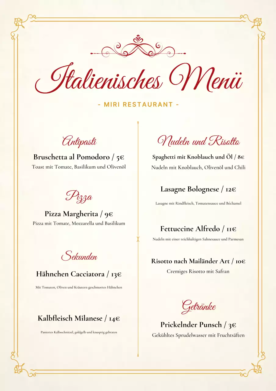 Elegantes Restaurantmenü in Gold Poster