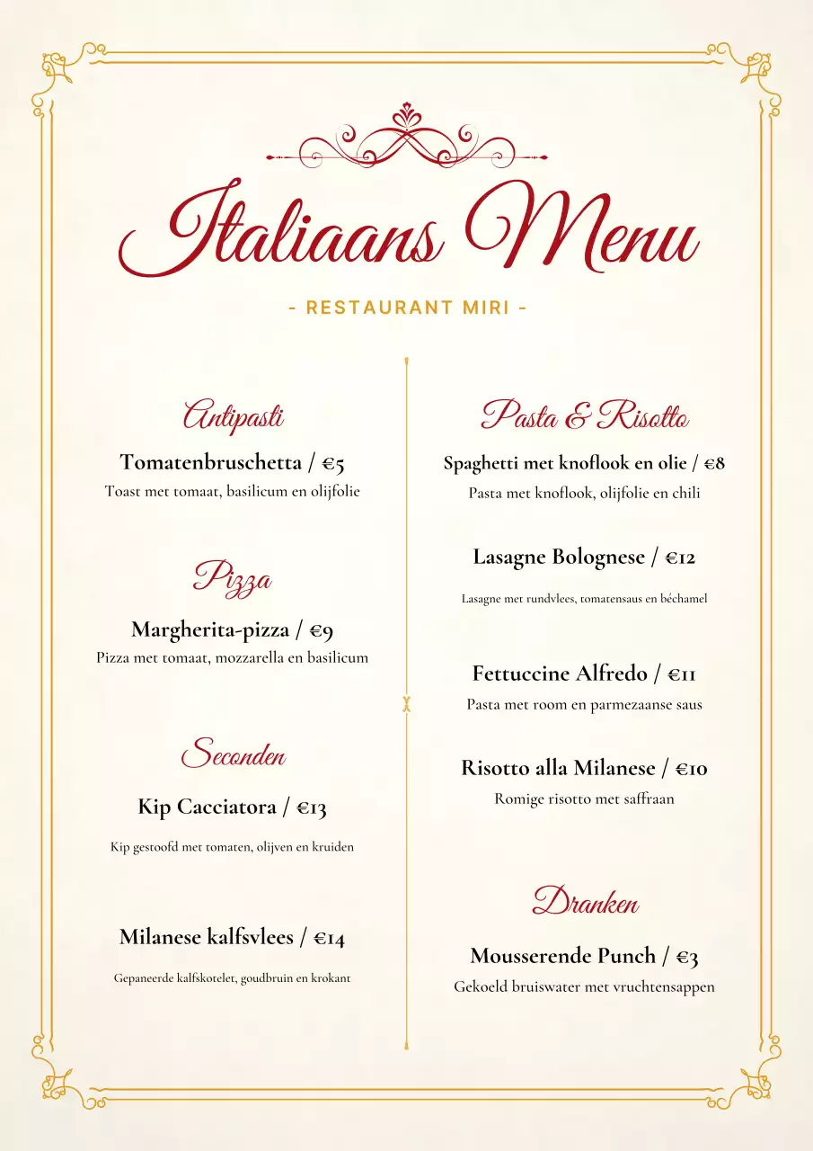 Goud Elegant Restaurant Menu Poster