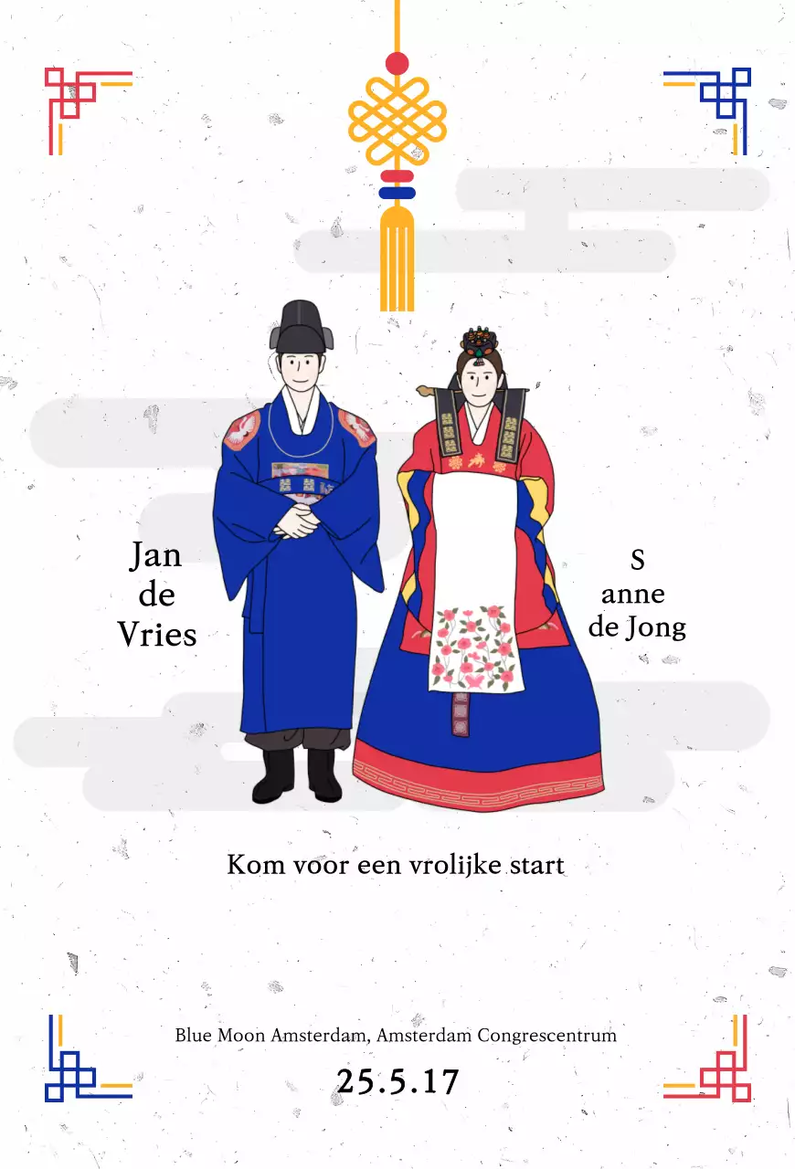 Blauwe traditionele huwelijksuitnodiging