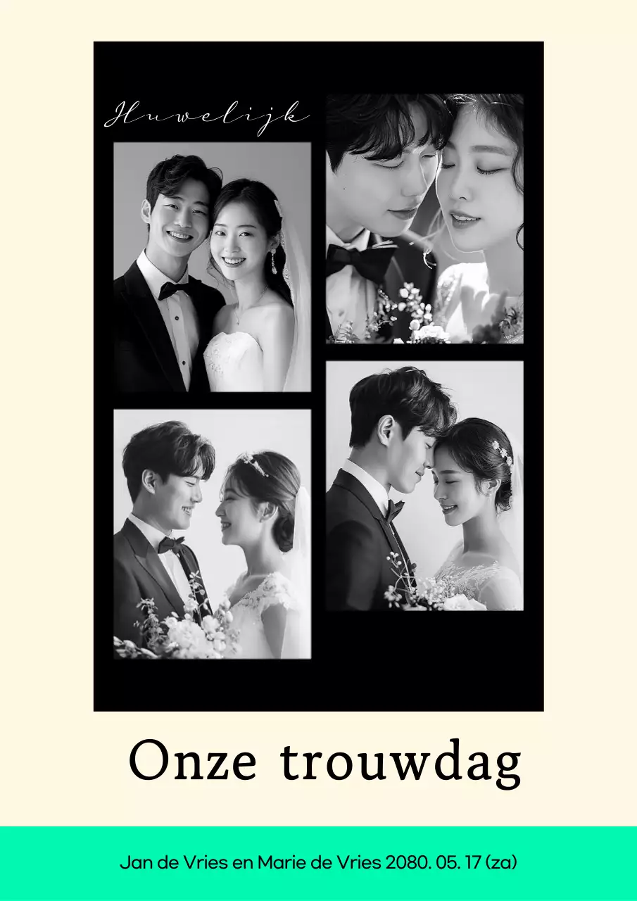 Zwart-witte klassieke huwelijksuitnodiging