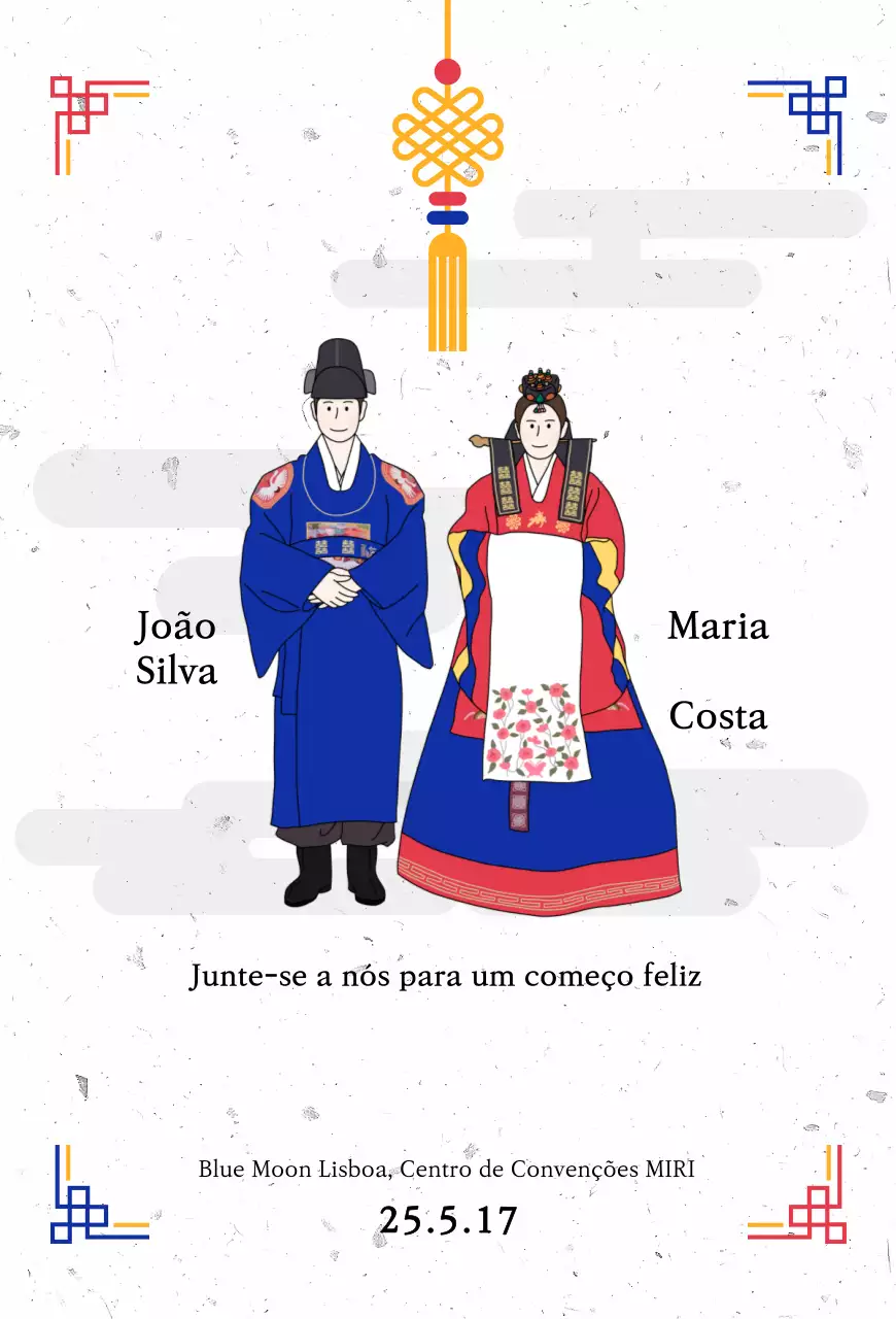 Convite de casamento tradicional azul