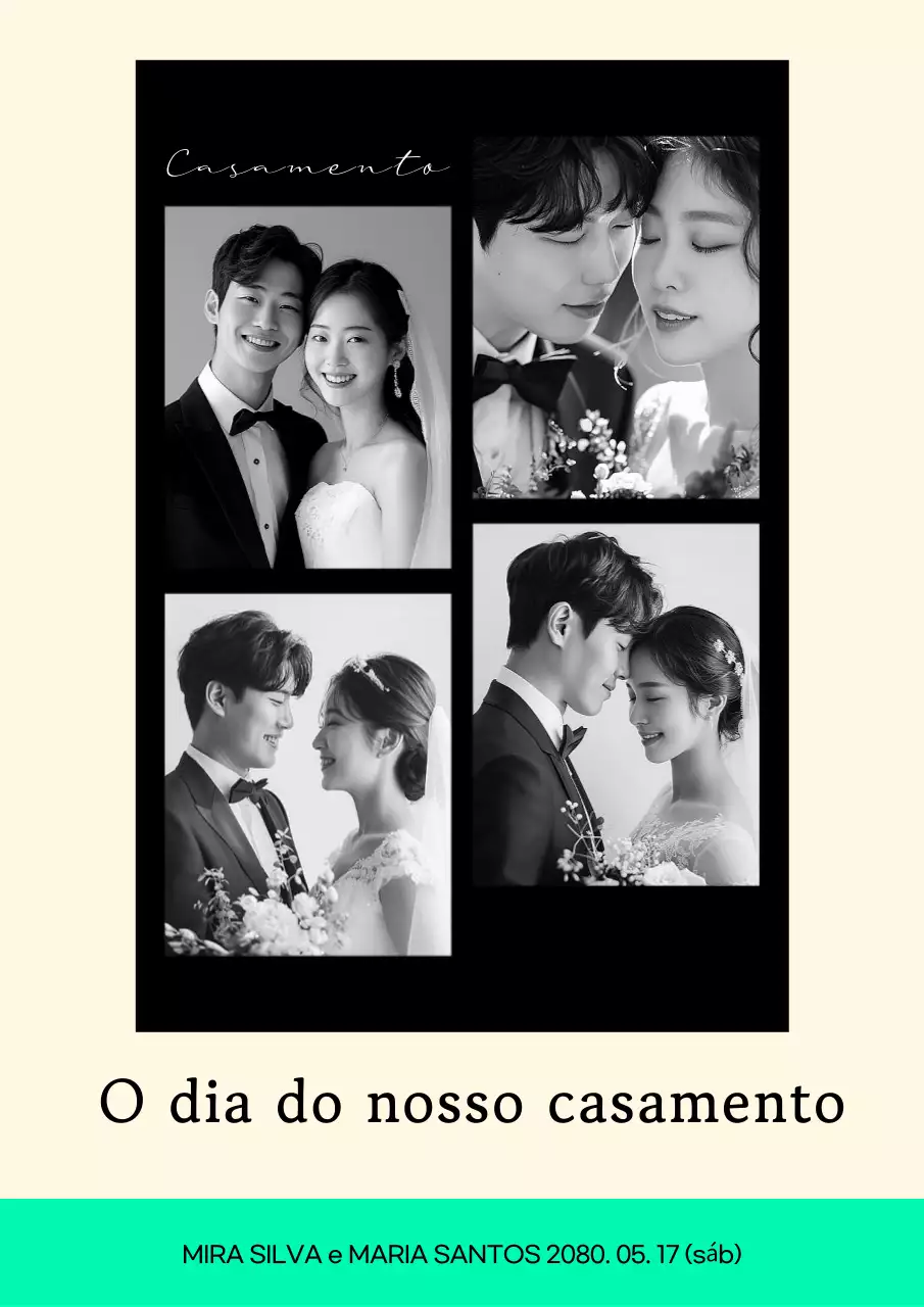 Convite de casamento clássico preto e branco