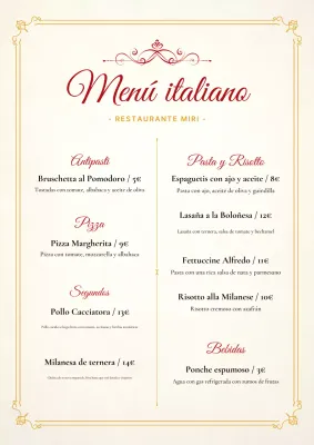 Afiche elegante con menú de restaurante en dorado