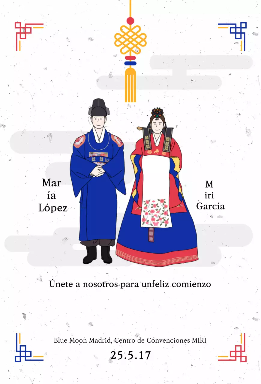 Invitación de boda tradicional azul