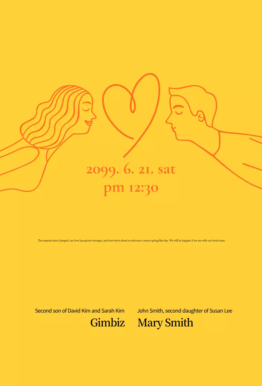 Convite de casamento simples amarelo