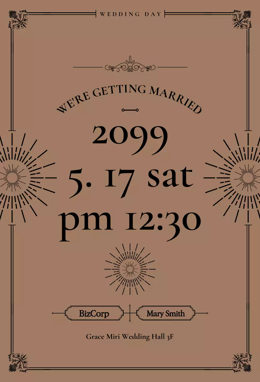 Convite de casamento clássico marrom