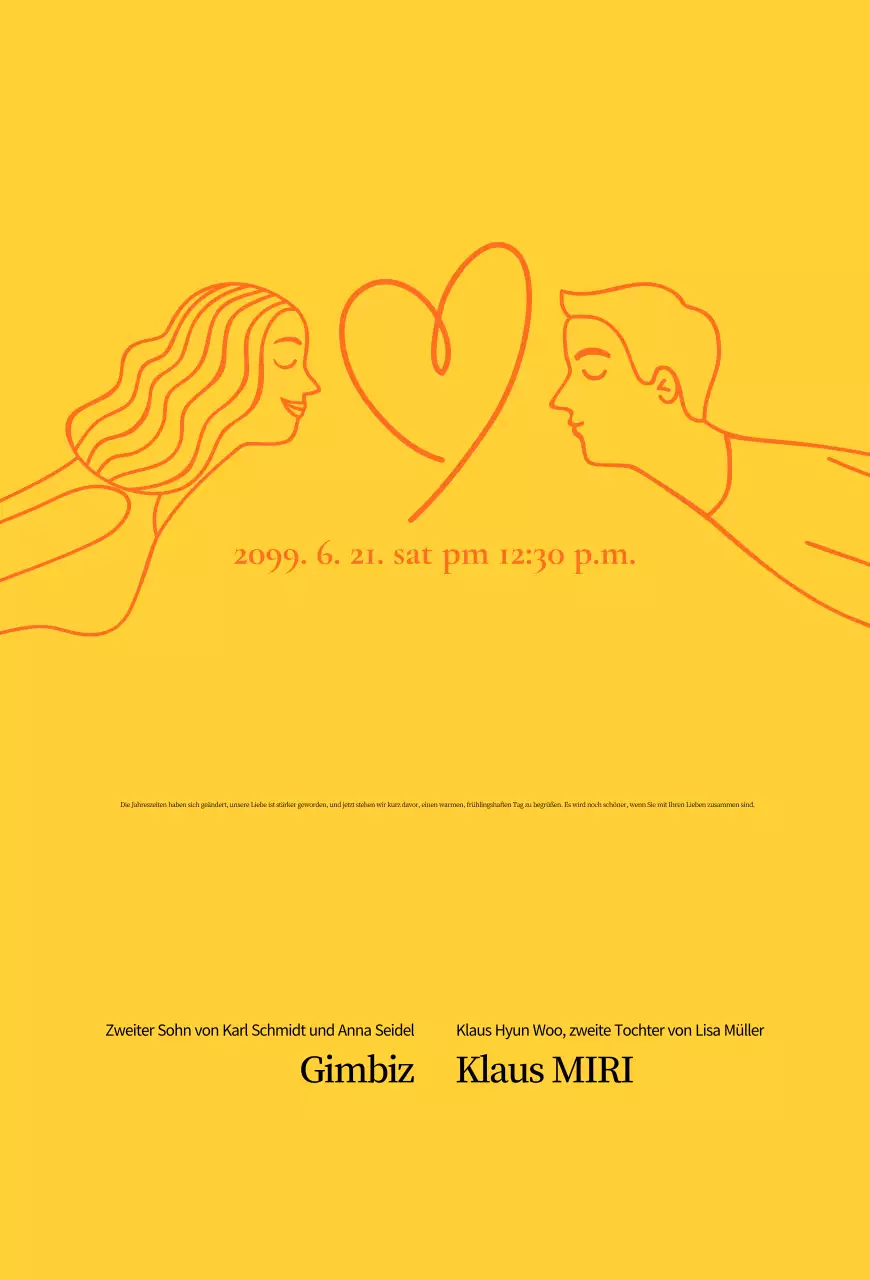 Gelbe einfache Hochzeitseinladung