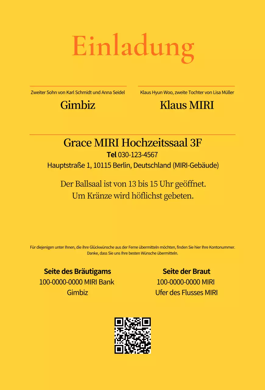 Gelbe einfache Hochzeitseinladung