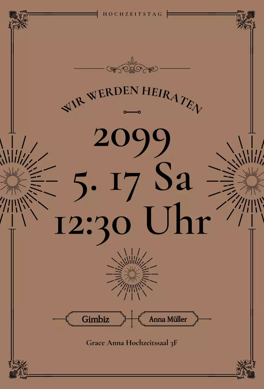 Braune klassische Hochzeitseinladung