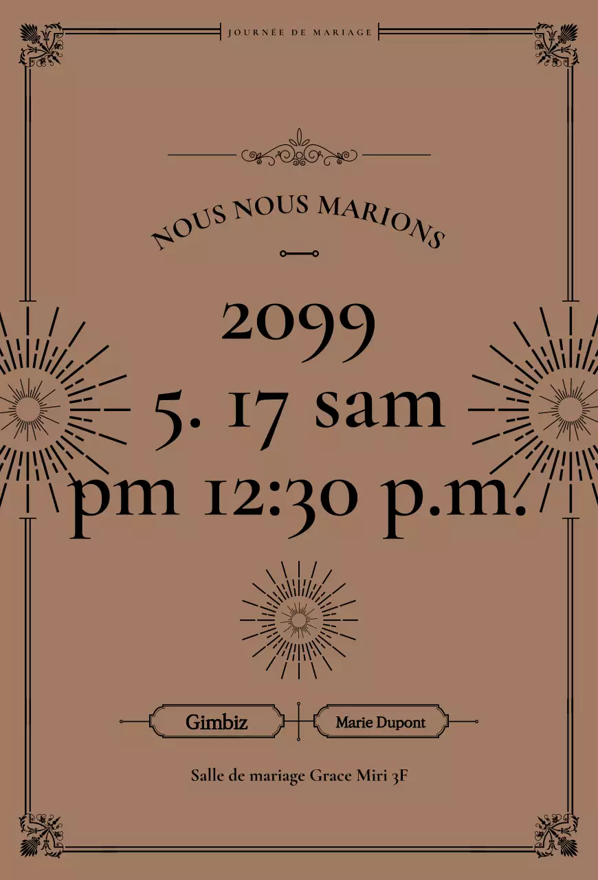 Faire-part de mariage classique marron