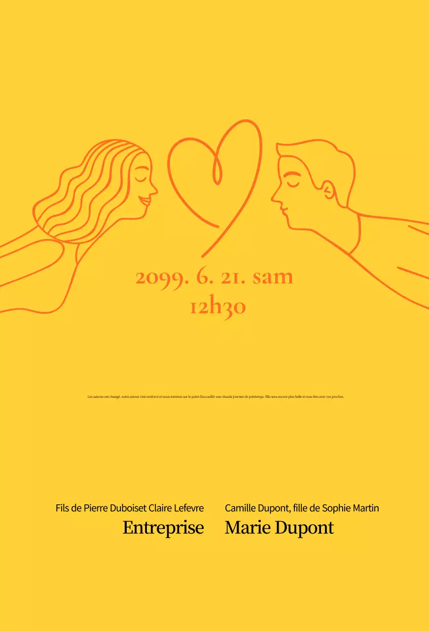 Invitation de mariage simple jaune