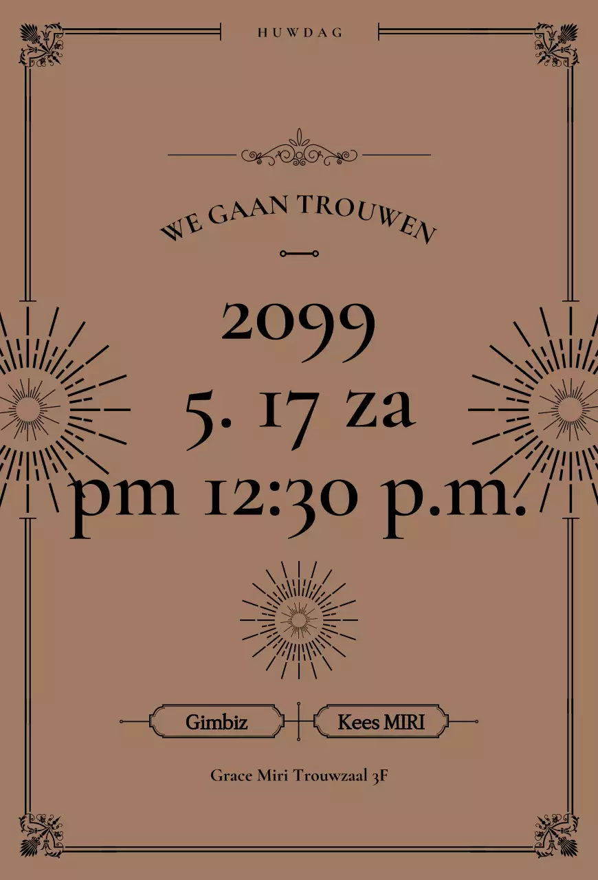 Bruine klassieke huwelijksuitnodiging