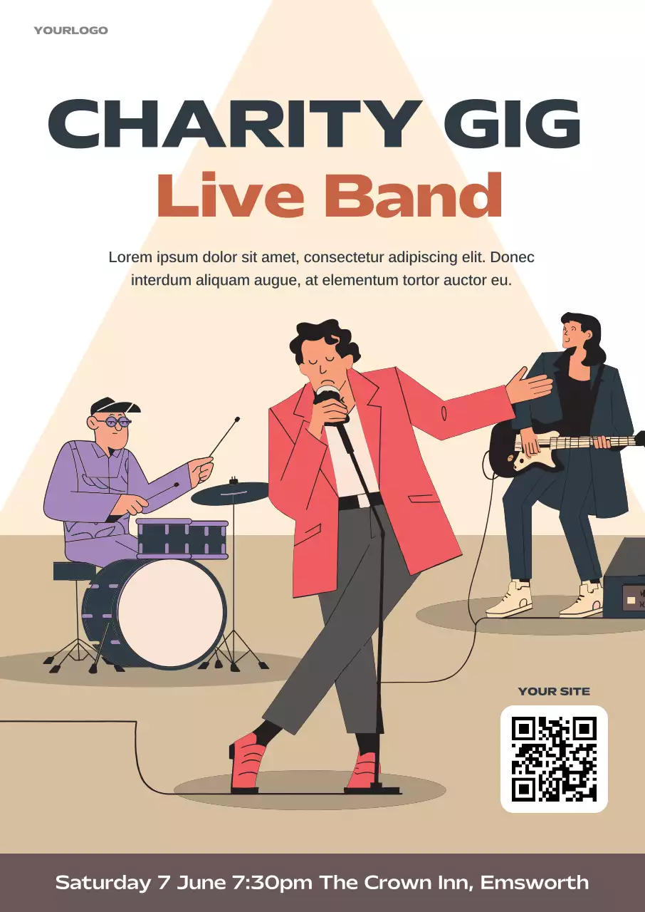 Beige Retro Live Band Music Event Announcement Poster