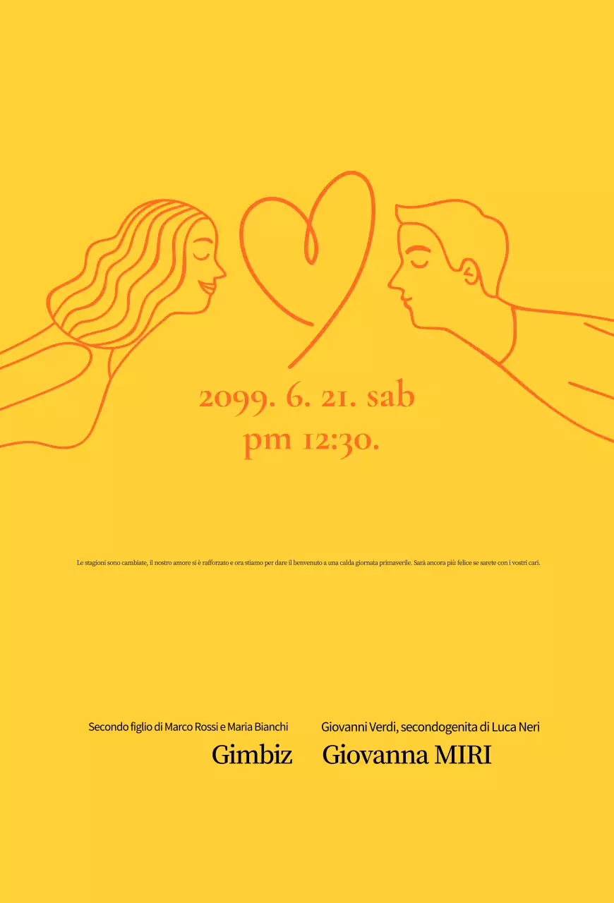 Invito di nozze semplice giallo