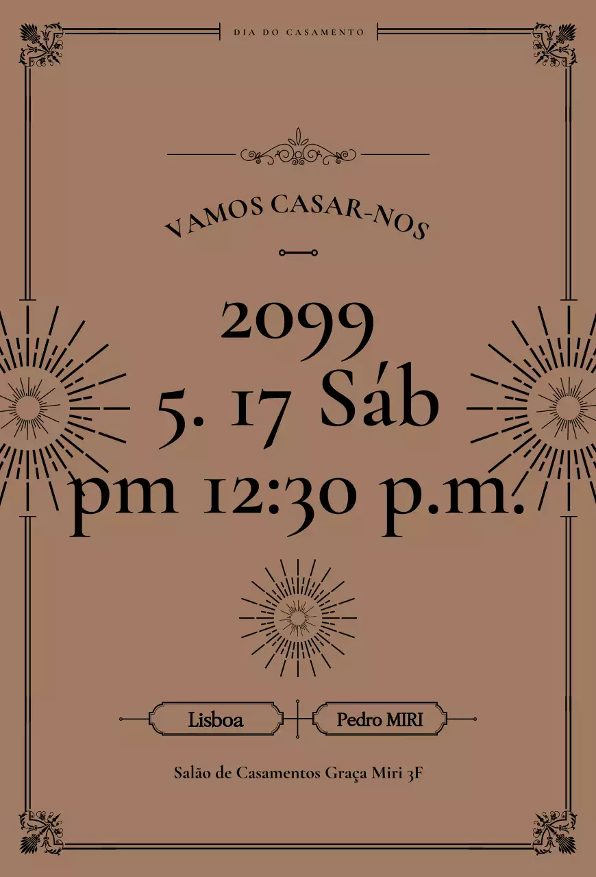 Convite de casamento clássico marrom