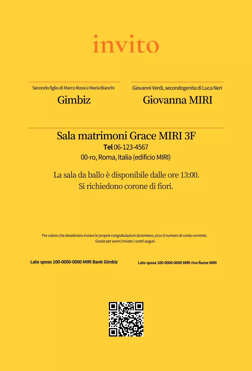 Invito di nozze semplice giallo