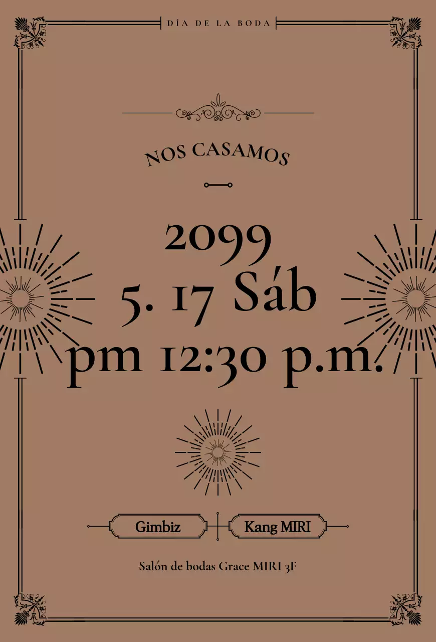 Invitación de boda clásica en color marrón