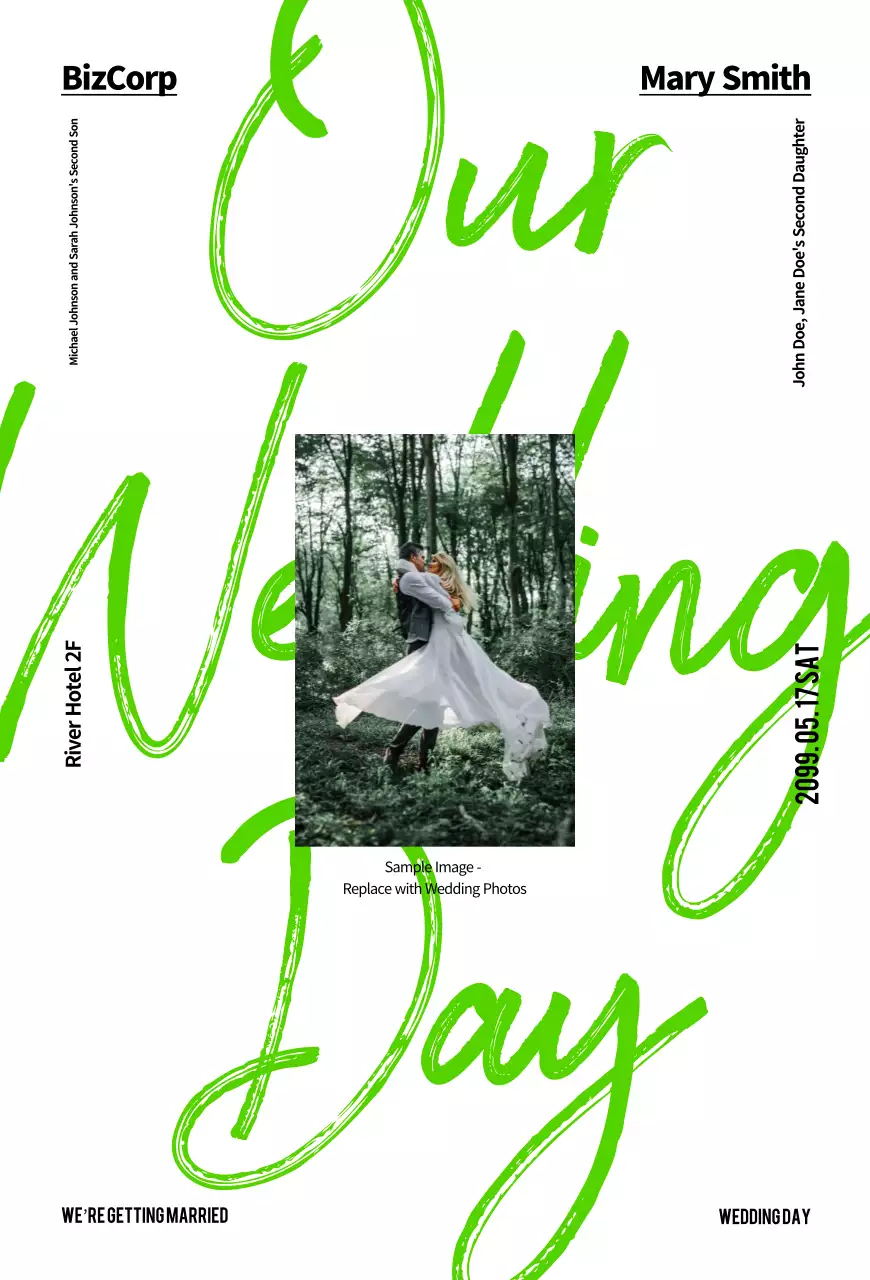 Convite de casamento simples verde