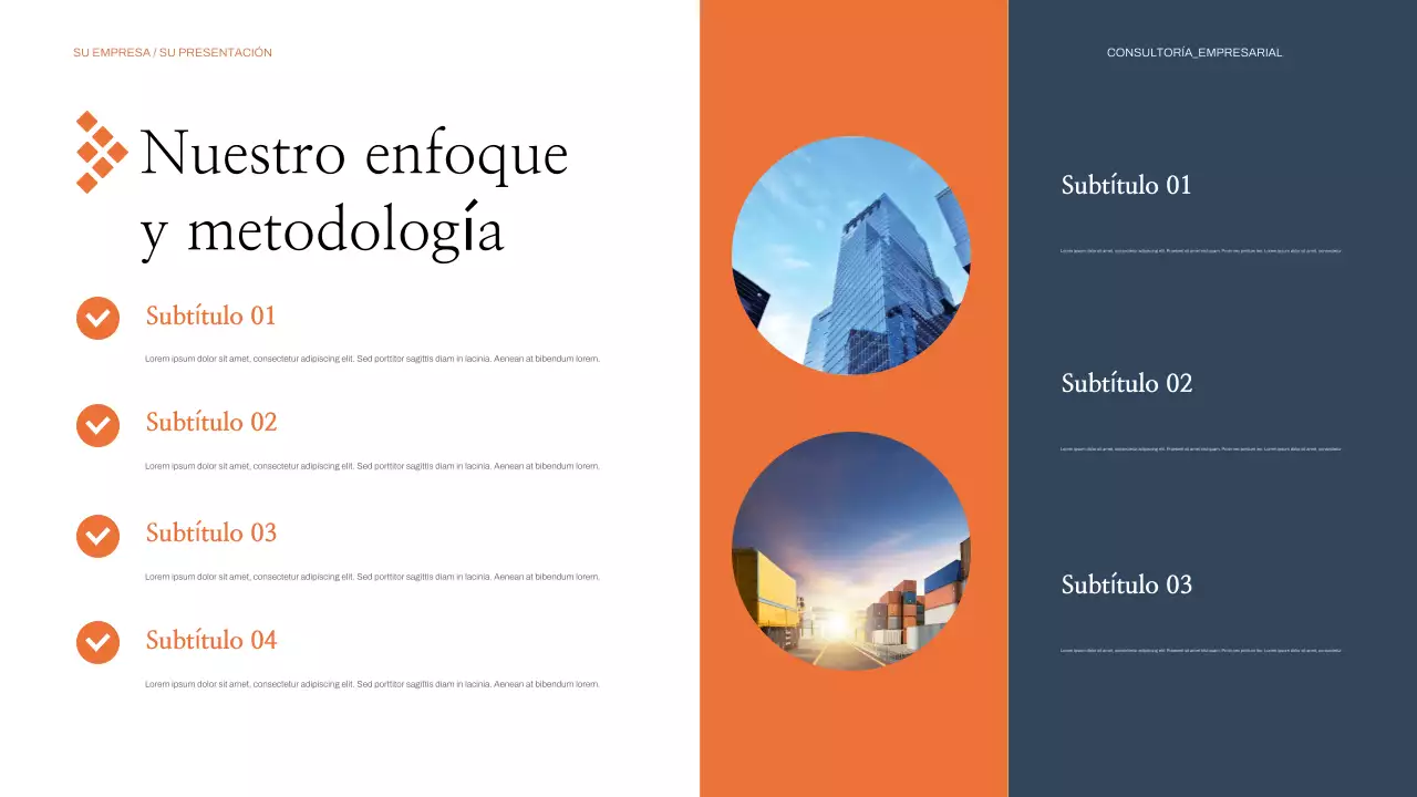 Presentación empresarial moderna en color naranja