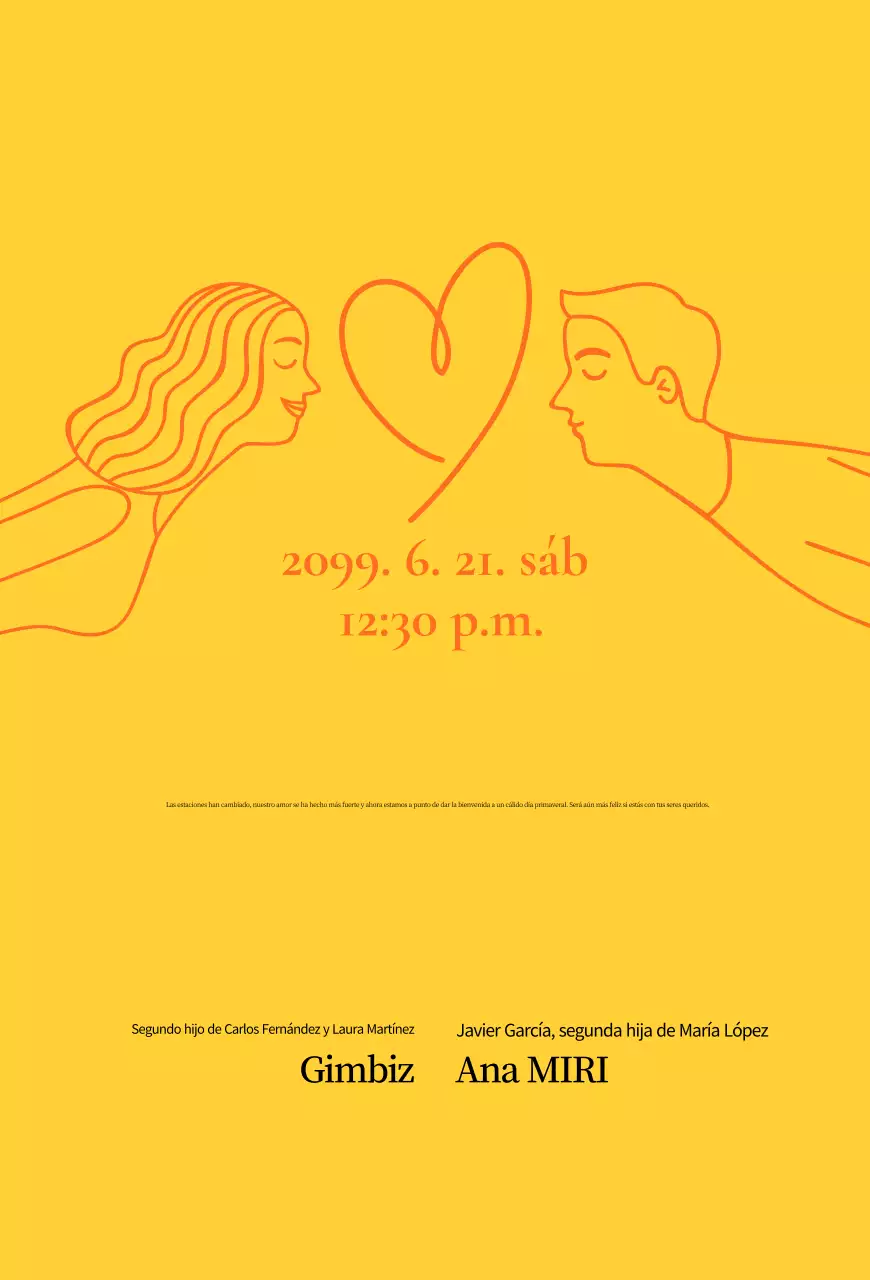 Invitación de boda sencilla amarilla