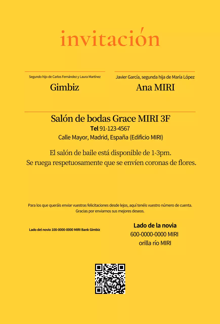 Invitación de boda sencilla amarilla