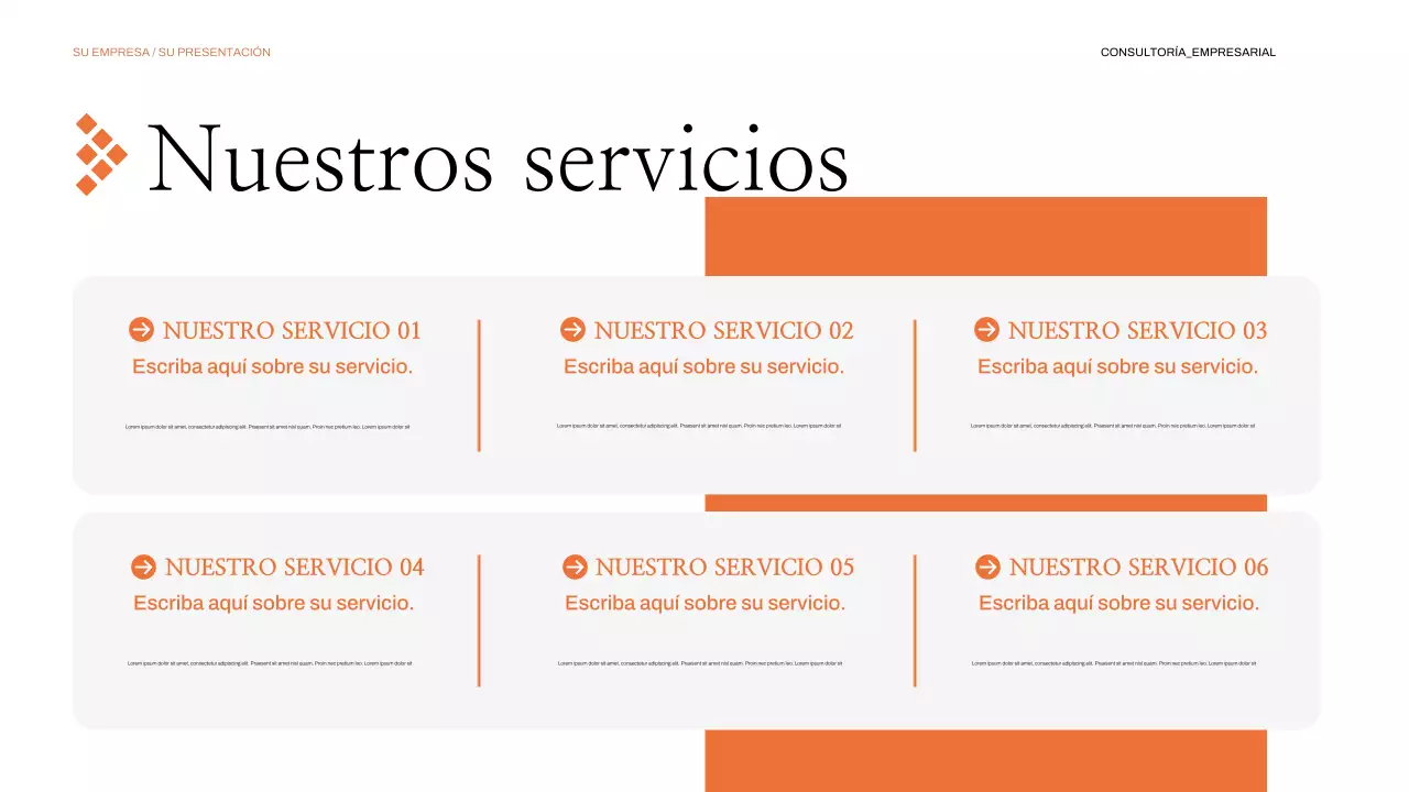 Presentación empresarial moderna en color naranja